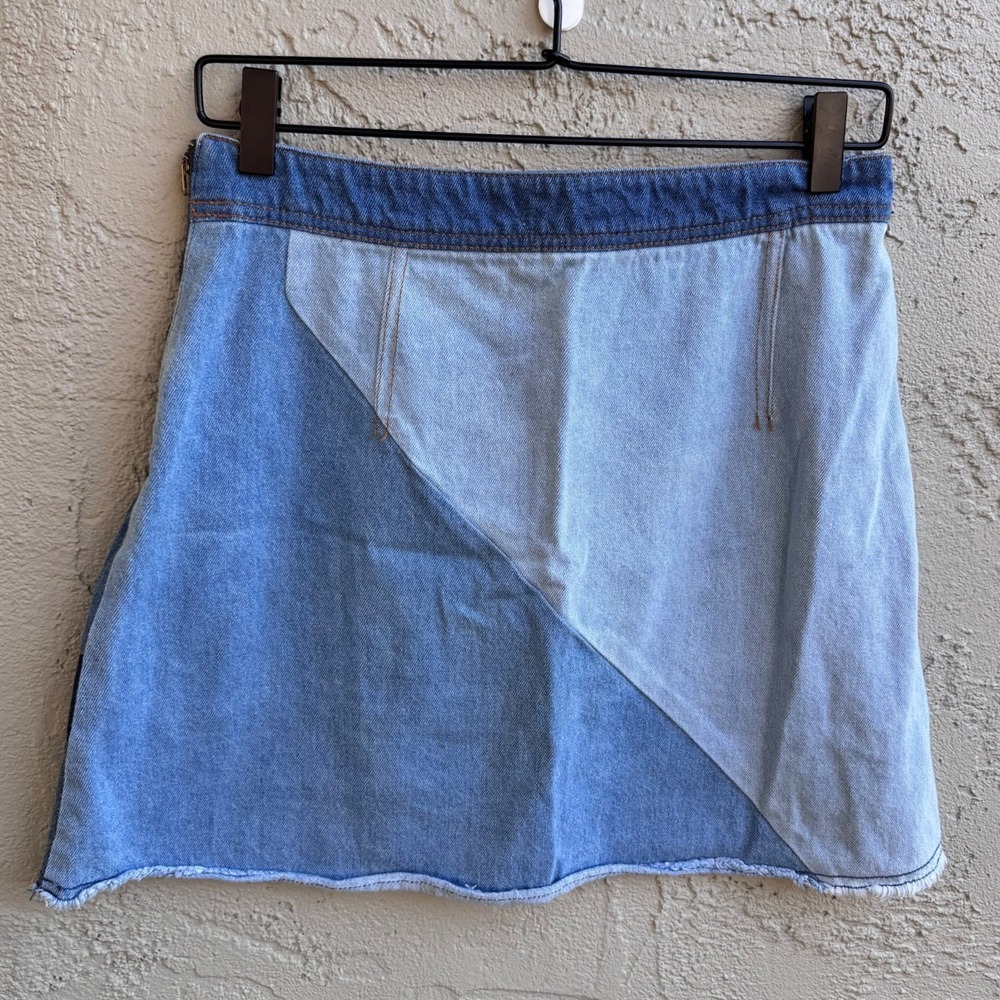 Life In Progress Womens Patchwork Blue Denim Mini Skirt MEDIUM Boho Indie - Picture 5 of 8